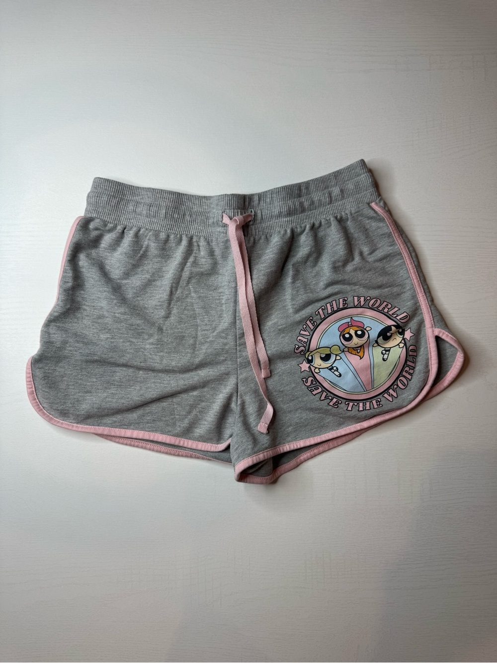 Gray and Pink Athletic Lounge Shorts with Graphic